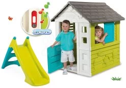 Set Häuschen Pretty Blue Smoby Mit Schiebeladen, Toboggan XS Rutsche Und Elektronischer Klingel Geschenk Ab 24 Monaten -Spielzeug Theater Verkäufe 310068set 2 smoby set