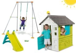 Set Häuschen Pretty Blue Smoby Mit Schiebeladen Und Rutsche Toboggan XS Und Schaukel Mit Metallkonstruktion 180 Cm Ab 24 Monaten -Spielzeug Theater Verkäufe 310068set 3 smoby set