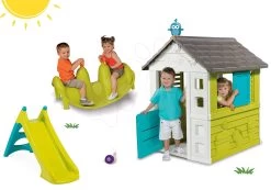 Set Häuschen Pretty Blue Smoby Mit Schiebeladen Und Rutsche Toboggan XS Und Doppelseitiger Schaukel Hund Ab 24 Monaten -Spielzeug Theater Verkäufe 310068set 5 smoby set