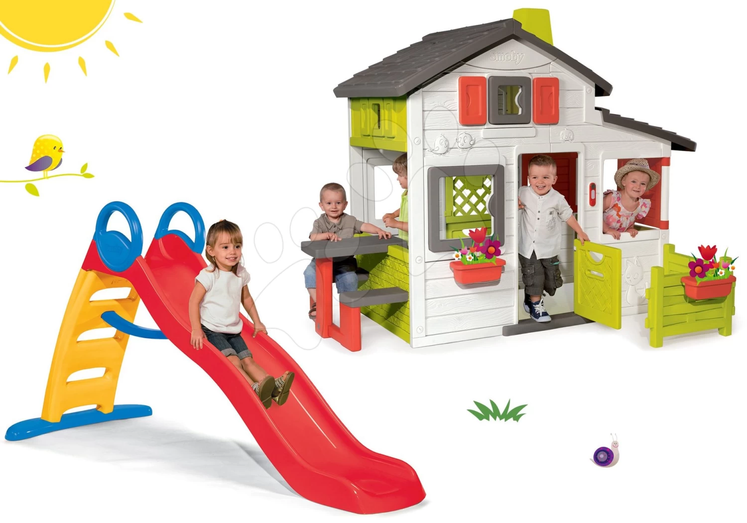 Set Häuschen Der Freunde Von Smoby Mit Vorgarten Und Rutsche Funny Toboggan 2 Meter 10 Set Häuschen Der Freunde Von Smoby Mit Vorgarten Und Rutsche Funny Toboggan 2 Meter – Bild 10