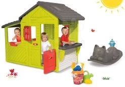 Set Häuschen Gärtner Neo Floralie Smoby Mit Einer Küche Und Einer Schaukel Auf Dem Boden Kätzchen Mit Ohren Und Einem Eimerset -Spielzeug Theater Verkäufe 310300set 19a smoby set 2