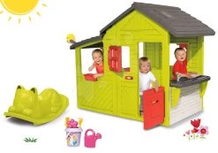 Set Häuschen Gärtner Neo Floralie Smoby Mit Küche Und Schaukel Auf Dem Boden Katze Mit Ohren Mit Einem Eimerset -Spielzeug Theater Verkäufe 310300set 19b smoby set