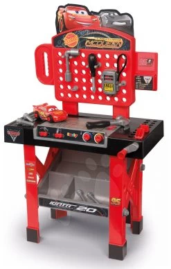 Set Häuschen Nature Smoby Rot, 3 Fenster 2 Jalousien Und Rollladen Und Ein Arbeitstisch Cars Mit Einem Spielzeugauto Ab 24 Mon.