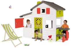 Set Spielhaus Der Freunde Von Smoby Mit Spielküche Und Liegestuhl Aus Holz Verstellbar Mit Textilbezug -Spielzeug Theater Verkäufe 810202set 56 smoby set