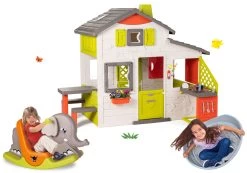 Set Spielhaus Der Freunde Von Smoby Mit Spielküche Und Schaukel Elefant Mit Balancierkegel Sandkasten-Schaukel-Rutsche-Klettergerüst Und Schw -Spielzeug Theater Verkäufe 810202set 61 smoby set