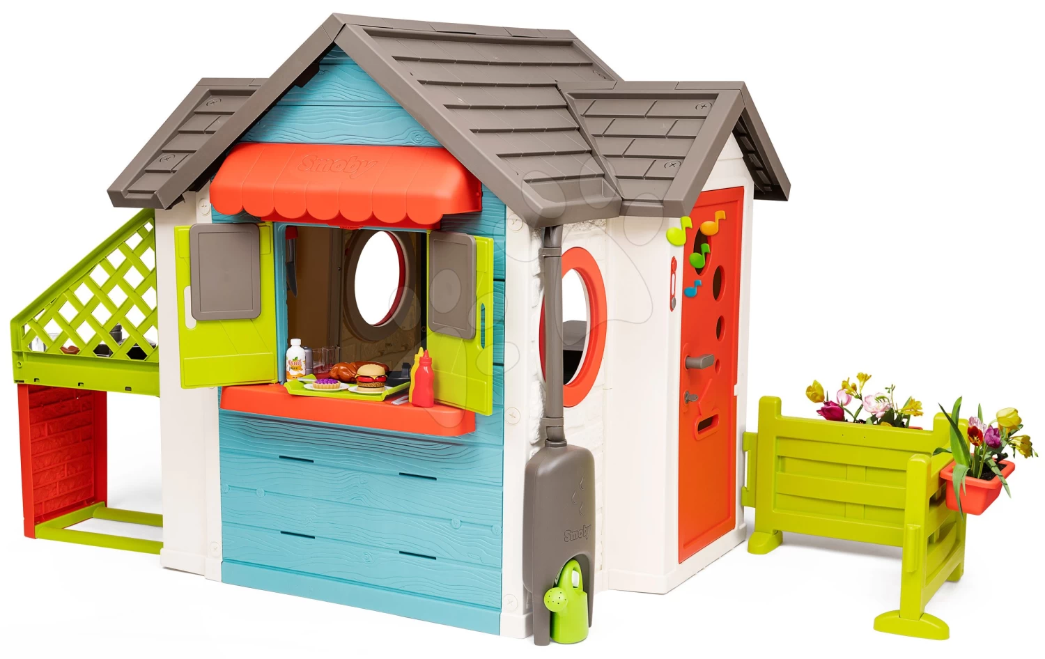 Häuschen Mit Gartenrestaurant Chef House DeLuxe Smoby Und Eine Grüne Sitzecke Und Einen Zaun 1 Häuschen Mit Gartenrestaurant Chef House DeLuxe Smoby Und Eine Grüne Sitzecke Und Einen Zaun