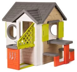 Spielhaus, Natur My New House Smoby Erweiterbar Mit Sitzgelegenheiten In Bio Café Und Spielküche Ab 24 Monaten