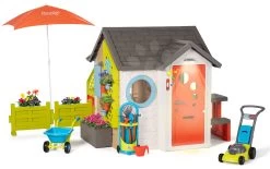 Häuschen Für Den Gärtner Garden House Smoby Erweiterbar Mit Gartenwerkzeug Und Sonnenschirm Ab 24 Monaten