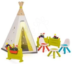 Zelt Natur Indoor&Outdoor Teepee Evolutive Smoby Verstellbar Mit Stühlen Im Garten Unter Der Lampe Ab 24 Monaten