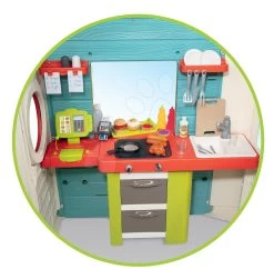 Set Häuschen Mit Gartenrestaurant Chef House DeLuxe Smoby Und Ein Sandkasten Mit Einem Spritzenden Tintenfisch Und Einem Wagen Mit Eis -Spielzeug Theater Verkäufe 810403 c smoby restauracia 7