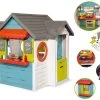 Set Häuschen Mit Einem Gartenrestaurant Chef House DeLuxe Smoby Und Ein Klettergerüst Mit Sandkasten Und Rutsche Und Sportspielen Im Garten