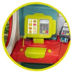 Set Häuschen Mit Gartenrestaurant Chef House DeLuxe Smoby Und Ein Sandkasten Mit Einem Spritzenden Tintenfisch Und Einem Wagen Mit Eis -Spielzeug Theater Verkäufe 810403 u smoby restauracia 3