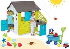 Set Häuschen Pretty Blue Smoby Mit Sommerküche, Schleppwagen Mit Eimerset Und Sandförmchen Ab 24 Monaten -Spielzeug Theater Verkäufe 810703 23 2 smoby set