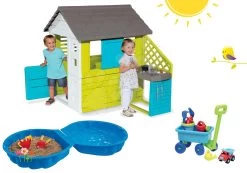 Set Häuschen Pretty Blue Smoby Mit Sommerküche Zweiteiliger Sandkasten Muschel Und Wagen Mit Eimer - Set -Spielzeug Theater Verkäufe 810703 29 2 smoby set