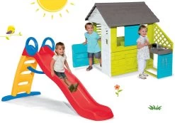 Set Häuschen Pretty Blue Smoby Mit Sommerküche Und Rutsche Funny Toboggan 2 Meter Ab 24 Monate -Spielzeug Theater Verkäufe 810703set 31 smoby set