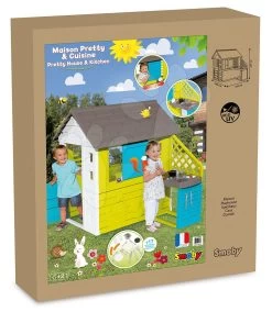 Häuschen Mit Küche Pretty Blue Smoby Blau-grün 3 Fenster Mit 2 Jalousien Und 2 Schiebeläden Mit UV-Filter Und 17 Zubehör Ab 2 Jahren -Spielzeug Theater Verkäufe 810711 l smoby domcek