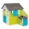Häuschen Mit Küche Pretty Blue Smoby Blau-grün 3 Fenster Mit 2 Jalousien Und 2 Schiebeläden Mit UV-Filter Und 17 Zubehör Ab 2 Jahren