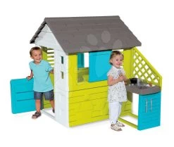 Häuschen Mit Küche Pretty Blue Smoby Blau-grün 3 Fenster Mit 2 Jalousien Und 2 Schiebeläden Mit UV-Filter Und 17 Zubehör Ab 2 Jahren -Spielzeug Theater Verkäufe 810711 o smoby domcek