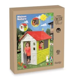 Set Häuschen Nature Smoby Rot 3 Fenster 2 Jalousien Und Rollladen Mit Klingel, Garten Und Laufrad Mit Anhänger Und Mähwerk Ab 24 Monaten -Spielzeug Theater Verkäufe 810712 d smoby domcek 3