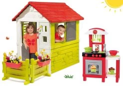 Set Häuschen Nature Smoby Rot 3 Fenster 2 Jalousien Und Rollläden Mit Klingel Und Garten Und Küche 100% Chef Pro Cook Ab 24 Mon -Spielzeug Theater Verkäufe 810712set 19 smoby set 2