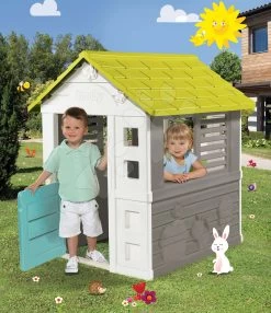 Spielhaus Jolie New Grey Playhouse Smoby Mit 2 Verblendeten Fenstern Und Halbtür Mit Heckscheibes UV Filter Ab 2 Jahren SM810721
