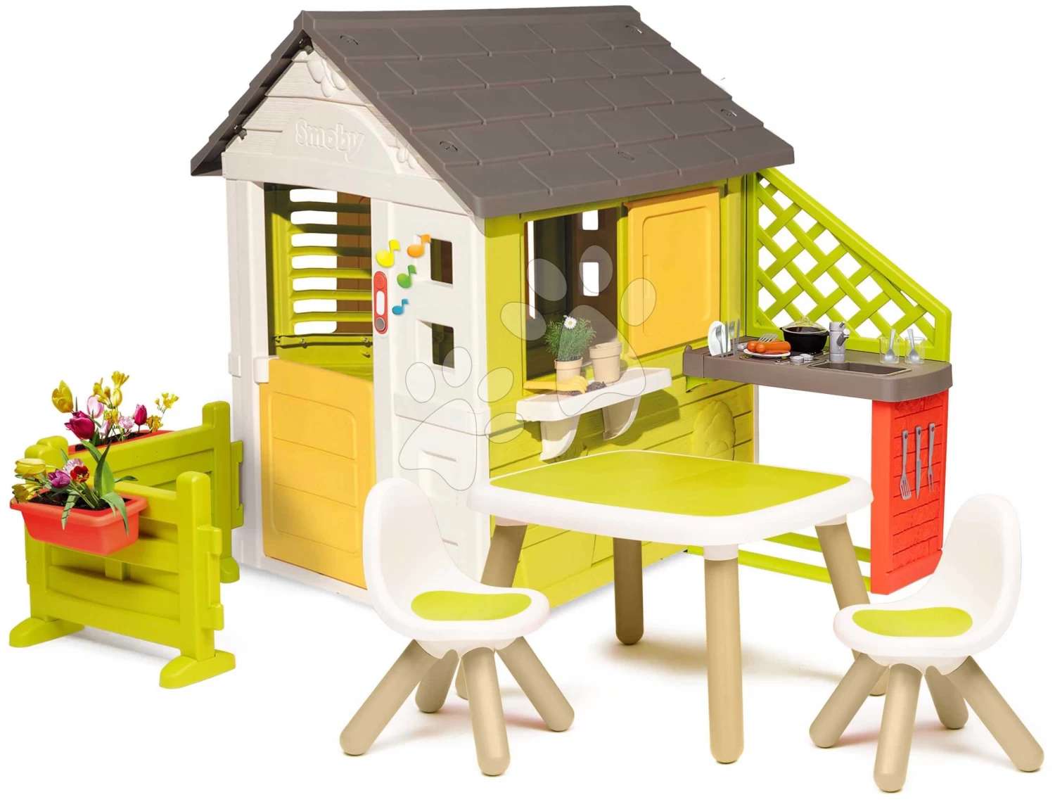 Spielhaus Pretty Sunny Flowers House Smoby Mit Glocke, Küche Und Garten Mit Sitzecke 2 Spielhaus Pretty Sunny Flowers House Smoby Mit Glocke, Küche Und Garten Mit Sitzecke – Bild 2