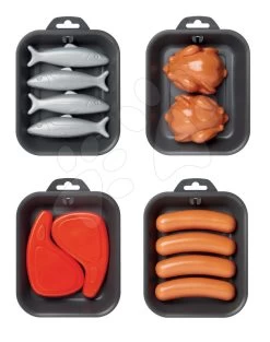 Set Häuschen Gärtner Neo Floralie Smoby Mit Küche Und Frischen Speisen Auf Tablett - Fisch, Hühnerfleisch Und Würstchen -Spielzeug Theater Verkäufe 944 a ecoiffier potraviny tacka